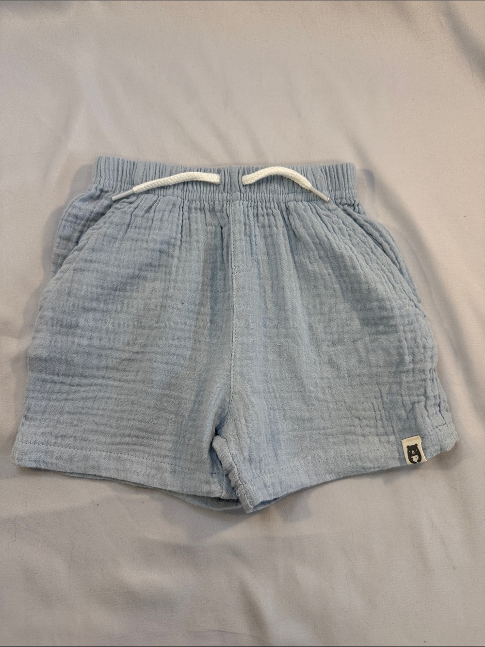 Rabbit + Bear - organic Blue Gauze Drawstring Kids Shorts